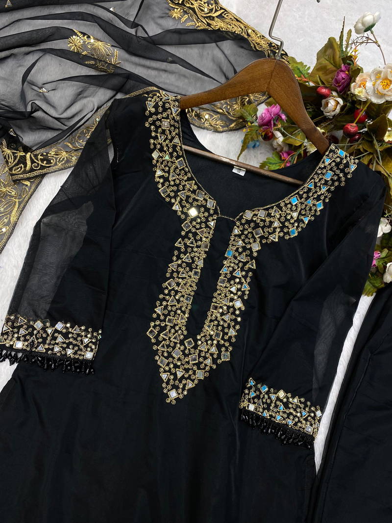 LG 1705 Embroidery Mirror Work Organza Readymade Suit Wholesale Price In Surat